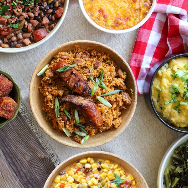 MBI Foods Souther Side Dishes in a family-style dining spread