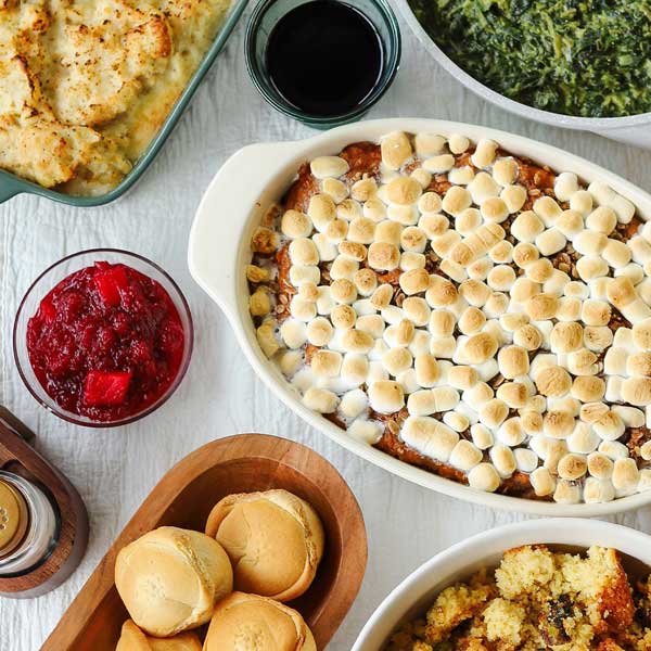 MBI Foods Holiday Side Dishes served in a family-style spread